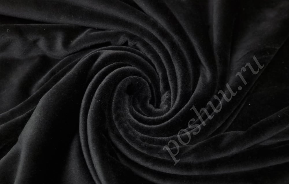 Велюр-стрейч однотонный, черного цвета, 250 гр/м2